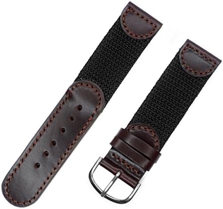 YQI Men's Calfskin Leather and Nylon NATO Watch Strap Swiss-Army Style Watch Band (Brown with Black, 16mm)