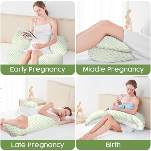 Pregnancy Pillow for Sleeping, Body Pillow for Side Sleeper Adjustable Portable with Removable Washable Cover, Pillow for Pregnant Women Support for Back Hips Legs(Green)