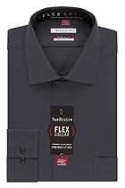 Van Heusen Men's Flex Collar Regular Fit Solid Spread Collar Dress Shirt, Charcoal, 15