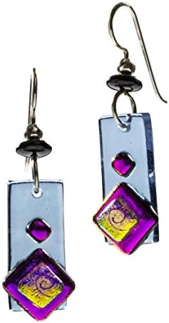 DeVeer Designs Handcrafted Artisan Dichroic Fused Glass Rectangular Dangle Earrings - Butterfly Bush