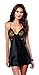 Dreamgirl Women's Enticingly Satin Charmeuse Chemise with Embroidery Detail, Black, Small