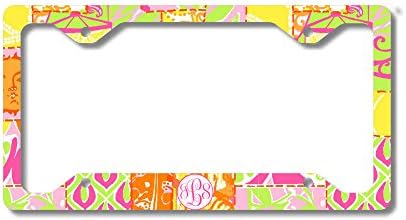 Yellow Pink Sun Mosiac Print Monogram Personalized Custom Initials License Plate Frame Car Tag