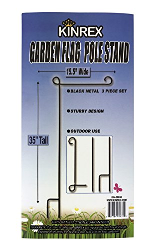 KINREX Garden Flag Stand - Garden Flag Pole - Flag Holder - 35" Tall x 15.5" Wide - Black Metal 3 Piece Set