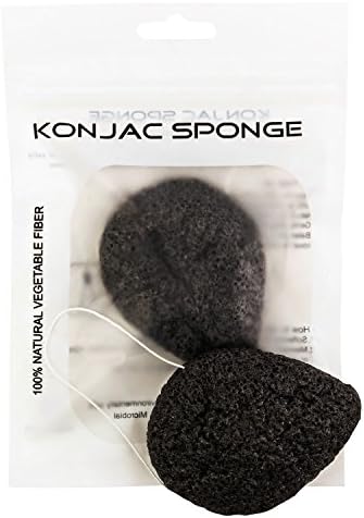 1 Konjac Sponge - Teardrop Shape Activated Bamboo Charcoal Infused - 100% Natural Gentle Exfoliating &amp; Pore Cleansing Facial Sponge - Ideal for All Skin Types - Sensitive, Dry, Oily &amp; Acne Prone