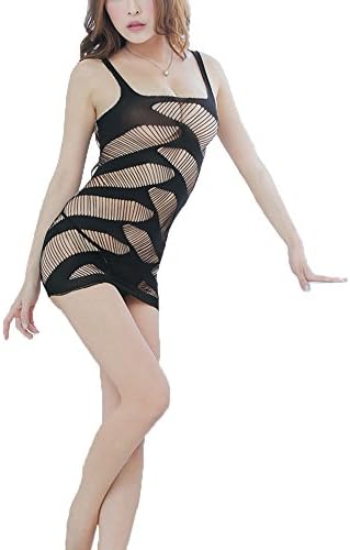 Women's Mesh Sexy Lingerie for Women Fishnet Baby Doll Mini Langerie Dress (029-black)