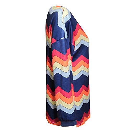 TWGONE V Neck T Shirts Women Long Sleeve Fashion Causal Colorful Stripes Print Top(Small,Navy)