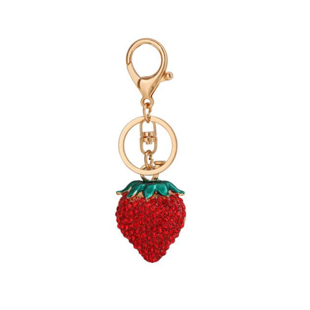 ARFUKA Keyring Rhinestone Strawberry Pendant Keychain 3D Animal Iced Out Metal Key Ring Bag Charm Jewelry Christmas Birthday Gift Keyrings Key Chain Key Ring Holder for Men and Women