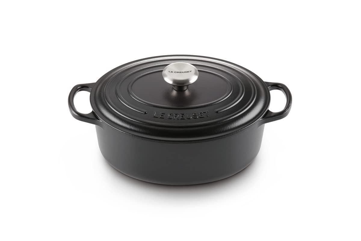 Le Creuset Signature Enamelled Cast Iron Oval Casserole Dish With Lid, 31 cm, 6.3 Litre, Matte Black, 21178310000430