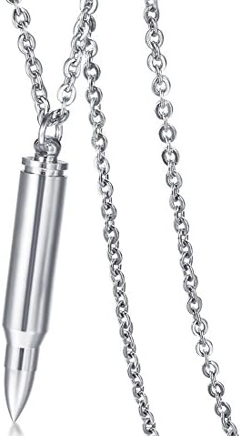JRUI Jewelry Mens Womens Stainless Steel Bullet Necklace Pendant Urn Ash Memorial Keepsake Chain 24 Inch Silver