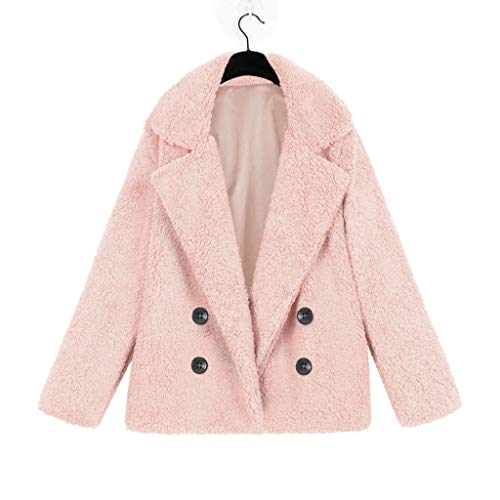 Women's Faux Fur Coats Lapel Winter Warm Fluffy Fuzzy Fleece Overcoats Open Front Cardigan Casual Shearling Shaggy Outwear Jackets with Pockets - Limsea Pink