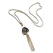 eManco Statement Long Necklace Golden Plated & Black Imitation Stone Pendant Fashion Jewellery for Women
