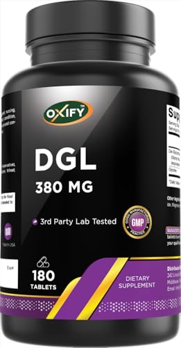 Oxify DGL 380 mg | 180 Tablets | Gluten-Free, Non-GMO | Supplement Made in USA