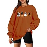 AMWIPE Halloween Sweatshirts for Women Oversized Black Cat Spooky Sweatshirt Cute Ghost Crewneck Pullover Tops