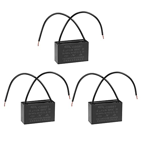 uxcell Ceiling Fan Capacitor CBB61 4uF 350V AC 2 Wires Metallized Polypropylene Film Capacitor 47x29x18mm for Electric Fan Pump Motor Generator 3Pcs: Industrial & Scientific
