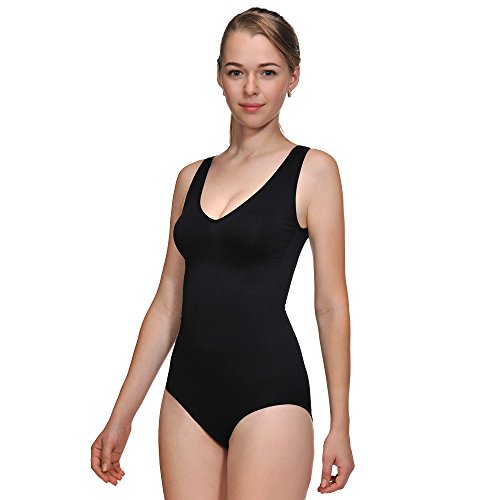 LastFor1 Women's Tank Brifes Seamless Slimming Shapewear Tummy Control Bodysuit(XL, Black 001)