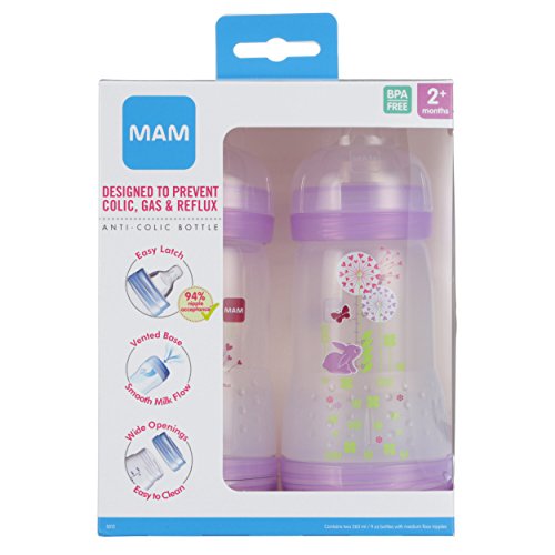 MAM Anti-Colic Bottle, Girl,  9 Ounces,  2-Count