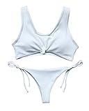RUUHEE Women Fashion 2 Piece Bathing Suit Solid Color Bikini Set Summer Beach Wear (S(US Size 2-4), White)