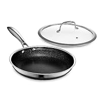 HexClad Hybrid Nonstick 10-Inch Fry Pan with Tempered Glass Lid, Stay-Cool Handle, Dishwasher and Oven Safe, Induction Ready, Compatible with All Cooktops