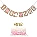 Winrase 1st Birthday Party Decoration “I Am One” Banner and Double Sided Gold Glitter One Cake Topper for Baby Girl