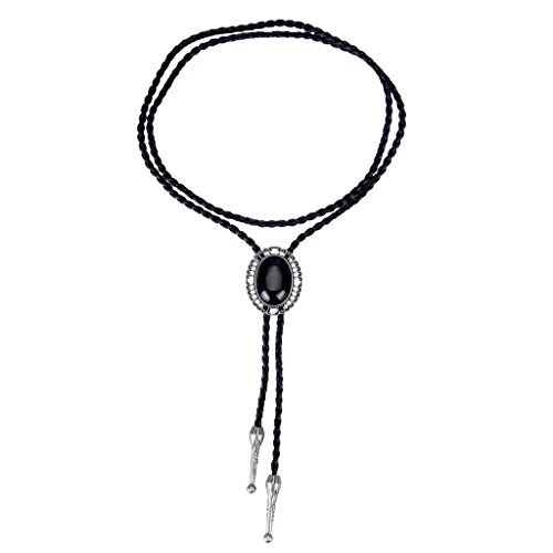 COOLLA Bolo tie- Handmade Round Shape Western Cowboy Black Vintage Turquoise Pendant Women,Men (Silver) - Thumbnail 2