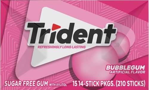 TRIDENT BUBBLEGUM SUGAR-FREE GUM, 14 COUNT (PACK OF 15)