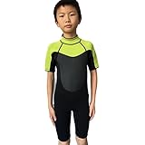 Realon Wetsuit Kids Shortie 3mm Boys Wetsuit Shorty Swim Suit Children Snorkeling Suits Surf Suit Jumpsuit (Black/Green, S)
