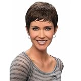 DEYSSNE Pixie Cut Straight Synthetic Wigs For Black Women Dark Brown Naturally Short Hair With Bangs