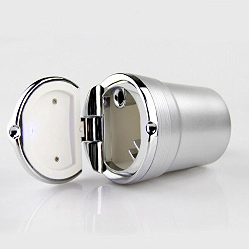 Rumfo Portable Stainless Auto Cigar Ashtray with Blue LED Light Smokeless Stand Cylinder Cup Holder for Cars and Home (Silver)