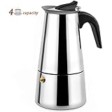 AMFOCUS Stovetop Espresso Coffee Maker - Stainless Steel - 4 Demitasse Cup Capacity
