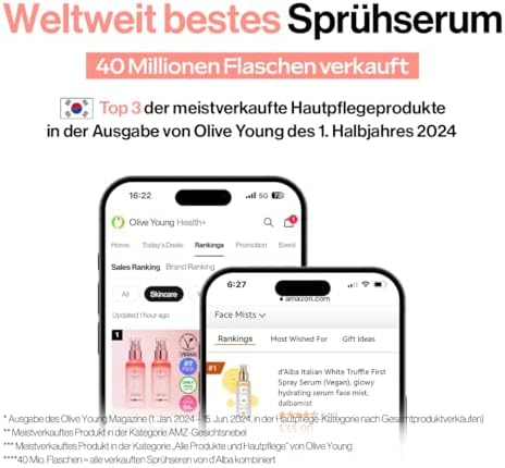 d'alba Italienisches weiß Trüffel Sprühen Serum, vitalisierendes, feuchtigkeitsspendendes, beruhigendes Serum-GesichtsnebelSprühen, SOS-Lösung für rote und empfindliche Haut, Vital (100ml)