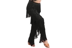 Libaobaoyo Girls Tassel Dance Pants Latin Ballroom Salsa Tango Chacha Rumba Performance Fringe Trousers