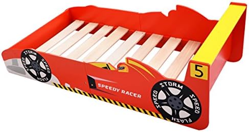 lunanice New Wooden Kids Red Race Car Bed Toddler Bed Boys Child Furniture Bedroom