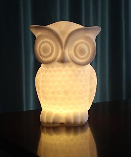 Serenity Owl Night Light, Lovingvs Battery Powered Porcelain Wise Minerva Table Lamp with Timer for Bedroom Decorative