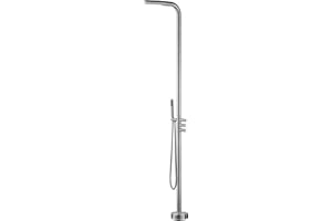 RBROHANT Outdoor Shower Brass Outside Shower Kit for Backyard Garden Pool Beach, Freestanding Outdoor Shower Fixtures with Overhead Shower Head and Handheld, Floor Mounted, Brushed Nickel, RB0089