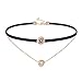 Jane Stone Vintage Black Faux Leather and Golden Chain Double Layered Choker Necklace with Rhinestone Bead Pendant(Fn1902-Gold Tone)