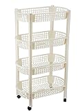 DecorRack Kitchen Storage Rack, 4-Tier Wheeled Plastic Wicker Mesh Basket Shelving Trolley, Rolling Kitchen Storage Cart with Shelves on Wheels for Vegetable and Fruit Storage, Cream Color