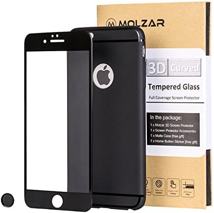 iPhone 6/6S Plus 3D Curved Full Coverage HD Crystal Clear Bubble Free Tempered Glass Screen Protector with Ultra-thin Matte TPU Case and Premium Home Button Sticker for iPhone 6/6S Plus [Black]