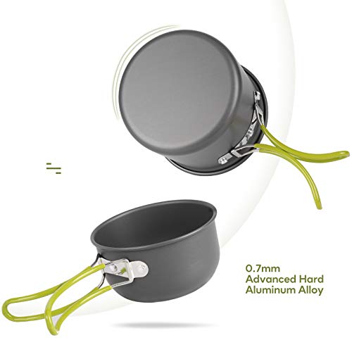 SKYSPER Kit de Utensilios de Cocina Camping de 9 piezas Ollas Sartén de Aluminio Hervidor Tazas Cubiertos Vajilla de Picnic Portátil Cacerolas Juego para Acampada Senderismo Excursión al Aire Llibre