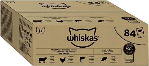 Comida para Gatos – 84 Bolsas de frescura de 85 g – Paté para Gatos Adultos en gelatina – Tarjeta Mixta (4 variedades) – Comida húmeda Completa y equilibrada, 84 x 85 g