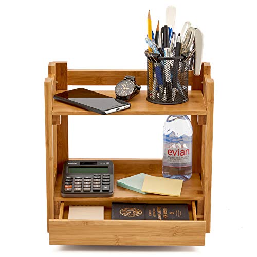 EZOWare Cosmetic Organizer, 2-Tier Multifunction Bamboo Make Up Skin Care Storage Organizer Rack Holder for Kitchen Countertop Bathroom, Bedroom - Thumbnail 7