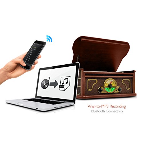 Pyle-Bluetooth-Turntable-Record-Player-Built-in-CD-Cassette-Players-AMFM-Radio-Vinyl-to-MP3-Recording-Brown-PTCDS8UBT