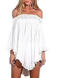 Persun Off Shoulder Asymmetric Crochet Lace Dress-top