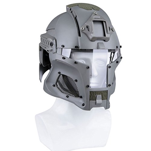 Goshfun Tactical Military Helmet Protective Fast Helmet Full Face Mesh Mask with Goggle for Airsoft Paintball CS Outdoor Activity, Grey