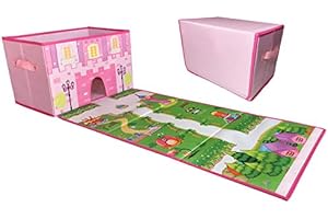 EMBRACE PLAY Toy storage box with play mat - for girls 2 in 1 collapsible toy bin and playmat kids boxes ideal room