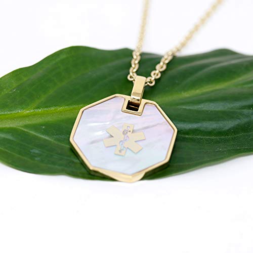 My Identity Doctor USA - Medical Alert Womens Mens Necklace with Pendant - Custom Engraving for Diabetes Warfarin Dialysis Stroke Pacemakers - Steel Gold Toned - 24in-60cm - with Clasp - Thumbnail 4