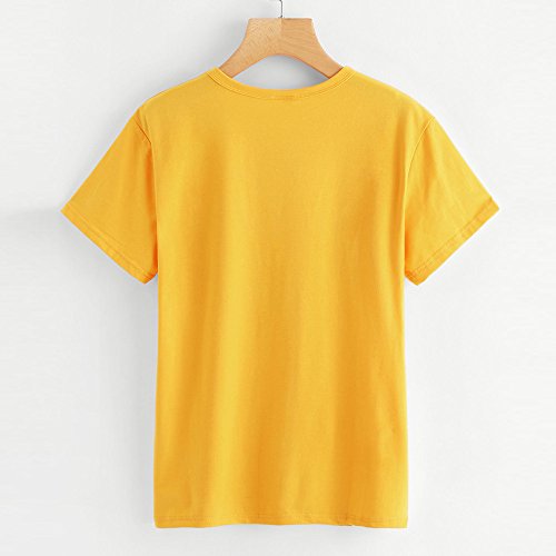 AOmahh Women T Shirts,Crewneck Short Sleeve O-Neck Cute Cat Print Loose Causal T-Shirt Yellow