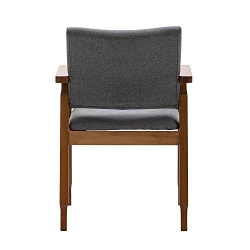 Set of 2 Mid Century Modern Dining Chairs Wood Arm Gray Fabric Kitchen Cafe Living Room Decor Furniture - Thumbnail 5