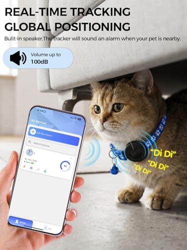 GPS Cat Collar, GPS Dog Collar, Compatible with iOS and Android, No Subscription, IP67 Waterproof, Global Tracking, 7 Day Route Playback, Replaceable Battery, Suitable for Dogs/Cats