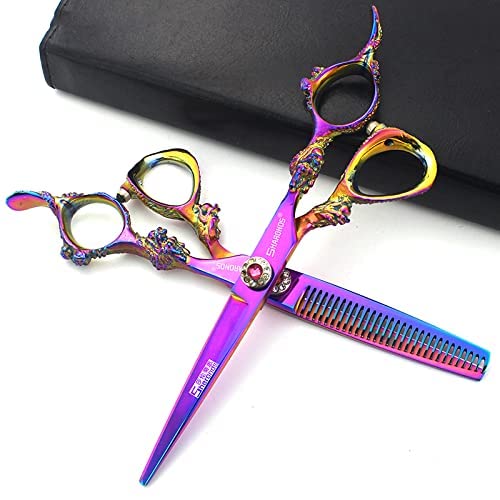 SHARONDS 5.5inch Professional Barber Hairdressing Scissors Set Salon Hair Cutting Thinning Scissors Cutter Shears Stainless Steel (Purple)