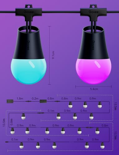 Govee Outdoor LED Fairy Lights Outdoor 2.45 m Dimmable RGBICW Fairy Lights with 16 Million Colours and 47 Scene Modes, 100 lm per LED Life 25000 h, IP65 Waterproof, Works with Google